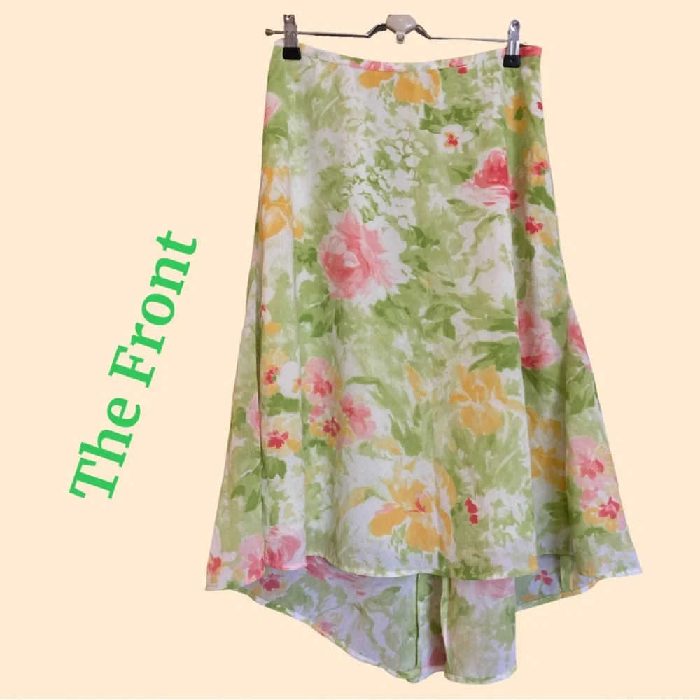 EMMA JAMES Floral Cottagecore Boho Women’s Skirt Gauzy Hi/Low Light Airy Lined - Picture 3 of 13